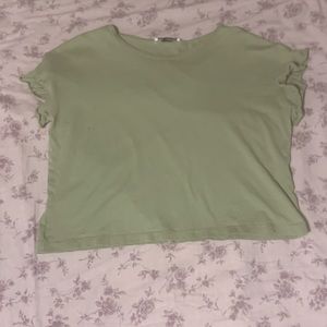 Zara Green Crop Top With Ruffle Sleeves